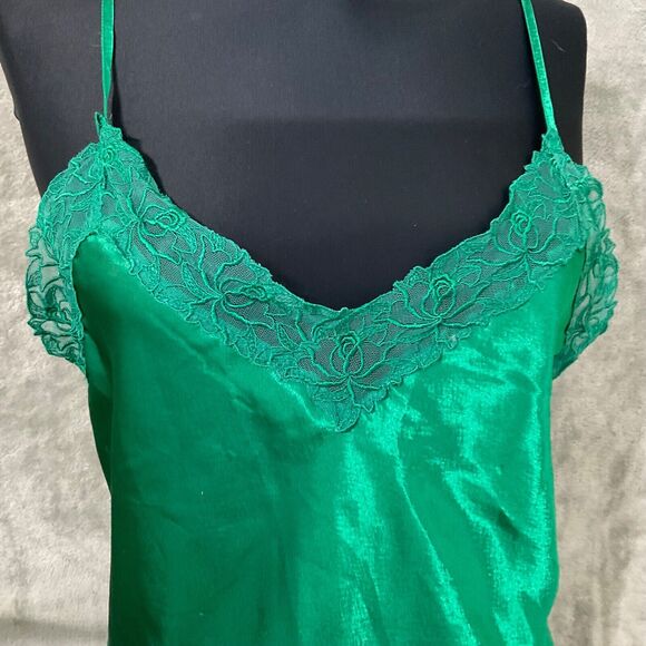 Victoria's Secret 90’s Y2K Gold Label Emerald Green Satin Slip Dress Size M lace - Picture 2 of 9